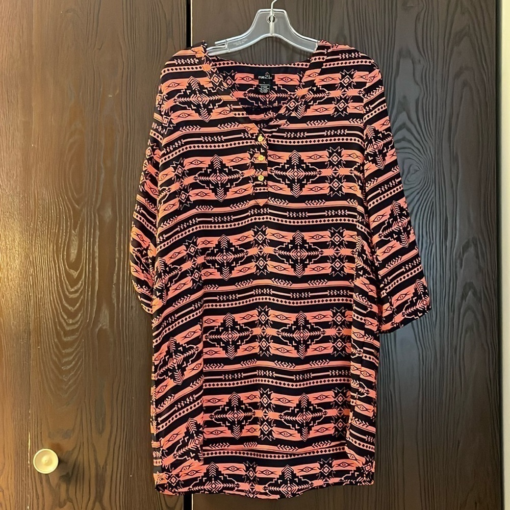 Rue 21 bright orange and black Aztec print tunic/ dress. Size Large